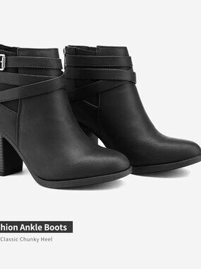 Women's Chunky High Heel Ankle Booties Shoes